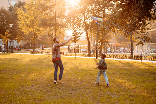 Father Flying Kite with Son After Successful Discussion with Spring Hill Family Law Attorney